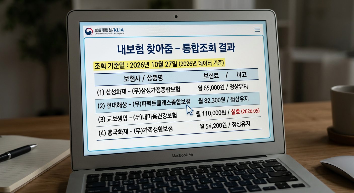 2026년 내보험 찾아줌 조회 결과 화면