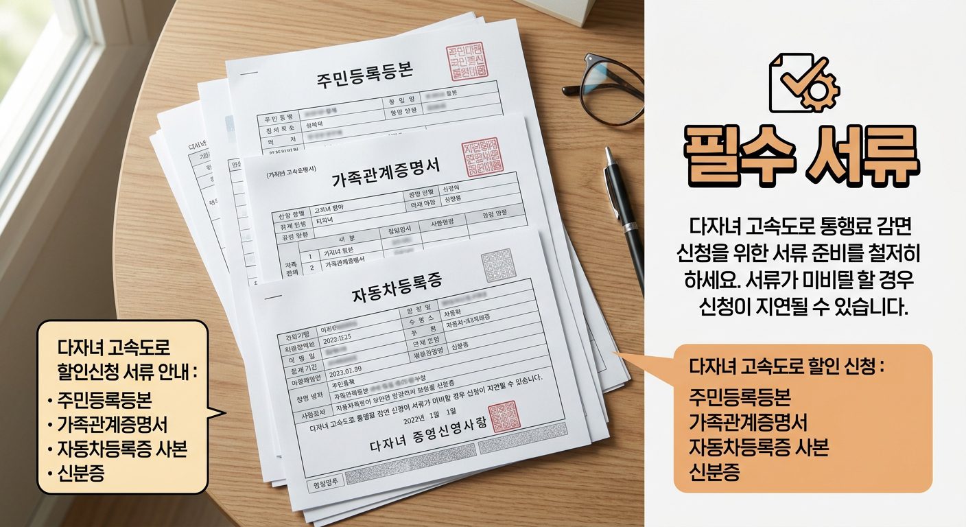 다자녀 고속도로 할인 신청을 위한 필수 서류 목록 이미지