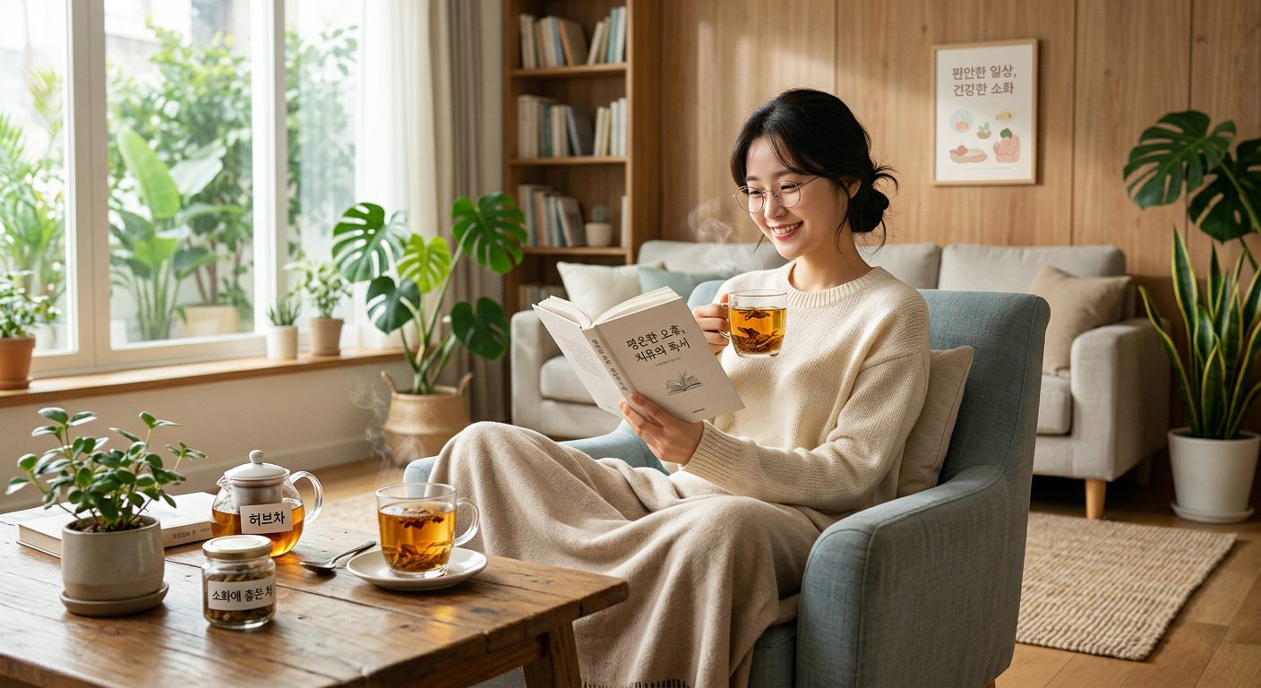 따뜻한 차를 마시며 휴식하는 사람