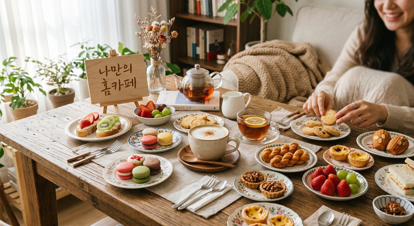 아늑한 홈카페에서 즐기는 다양한 종류의 집에서 만드는 간단 간식