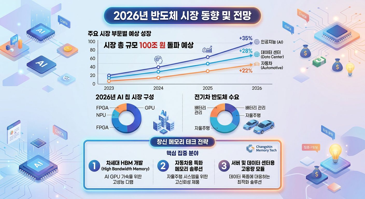 2026년 반도체 시장 트렌드와 창신 메모리 테크놀로지 전략 인포그래픽