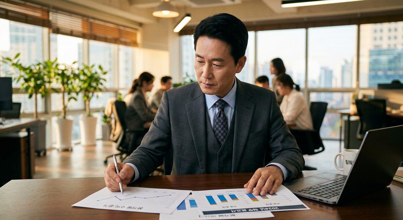 퇴직금 산정 서류 확인하는 직장인
