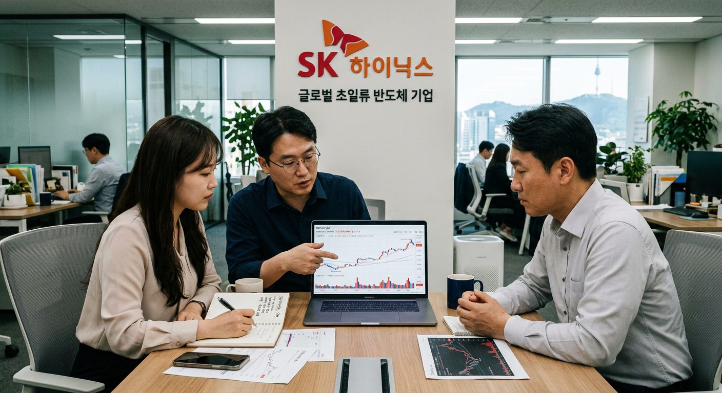 SK하이닉스 주가를 분석하며 현명한 투자 전략을 수립하는 투자자의 모습