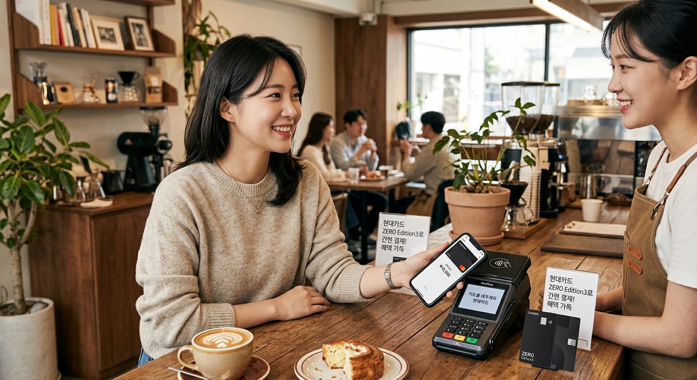 현대카드제로에디션3 카드로 카페에서 결제하는 모습