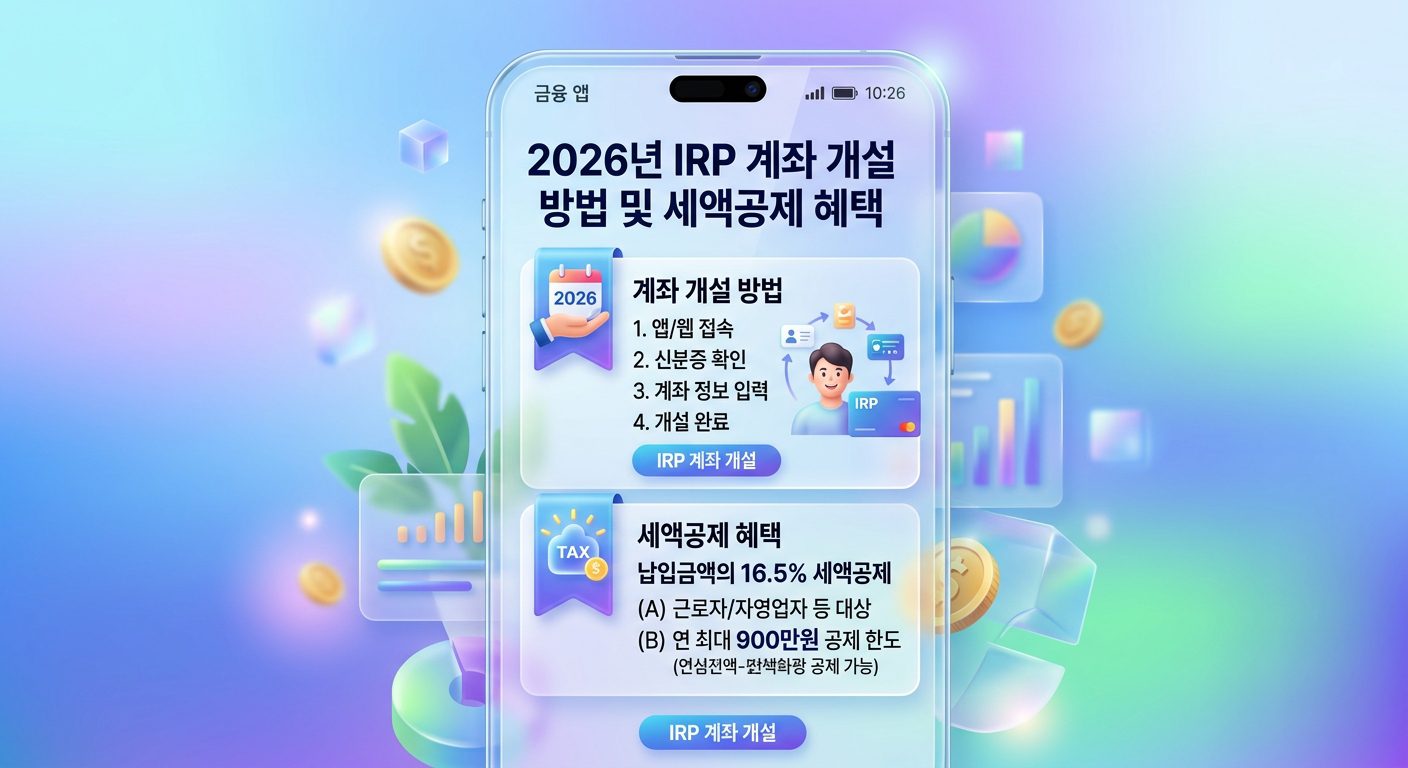 2026년 IRP 계좌 개설 방법 및 세액공제 혜택 인포그래픽