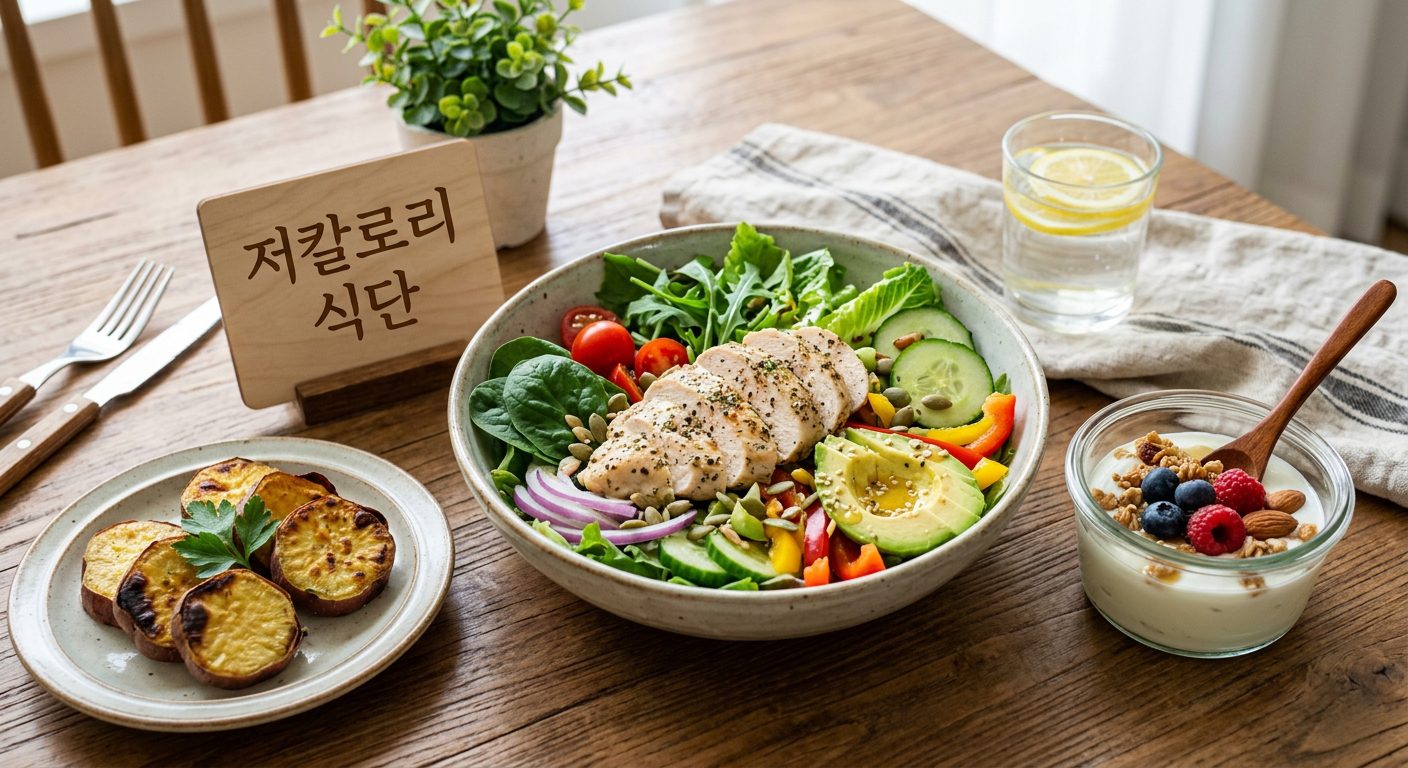 저칼로리 다이어트 식단 샐러드와 건강식