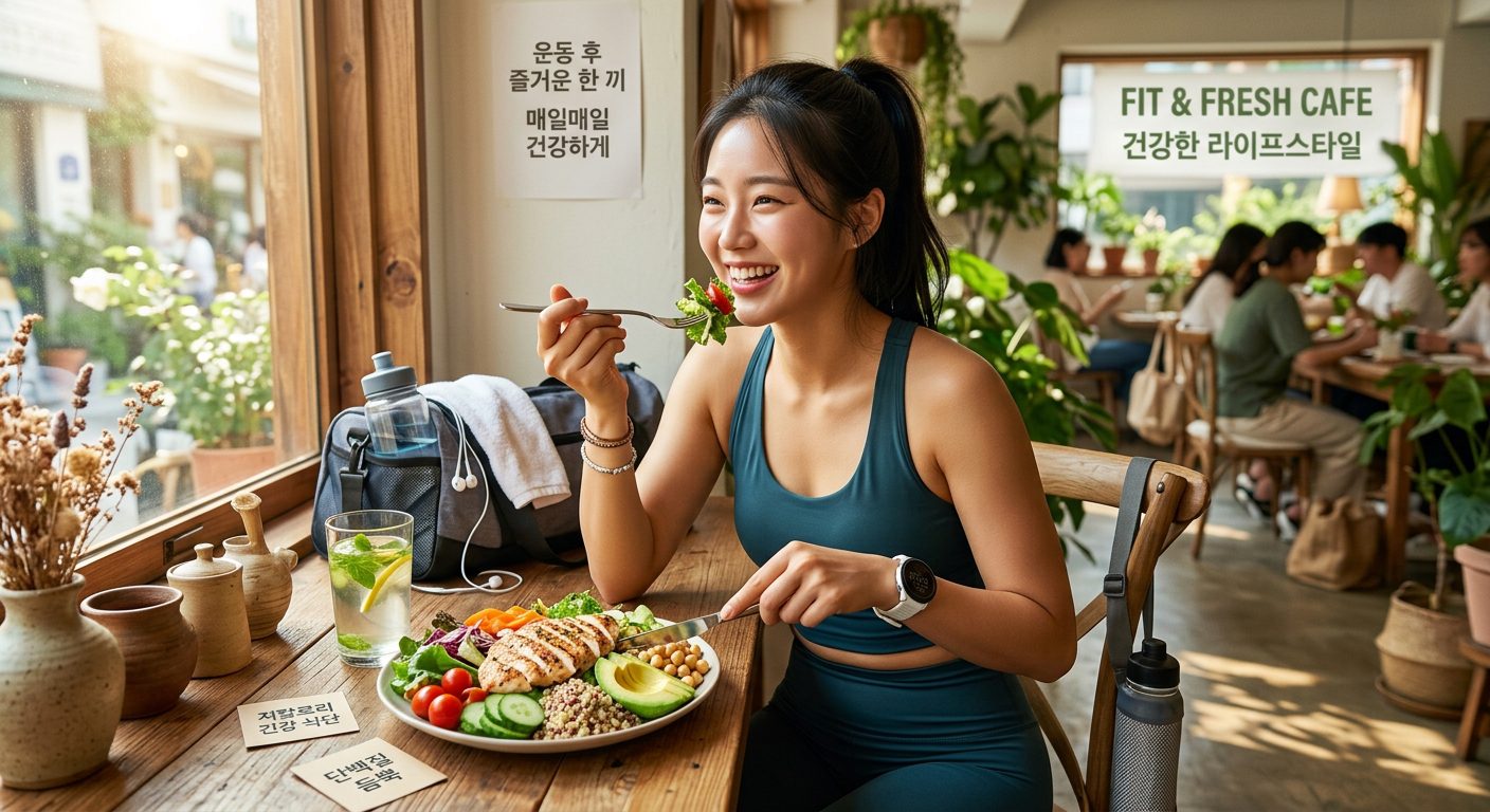즐겁게 저칼로리 다이어트 식단을 실천하는 모습